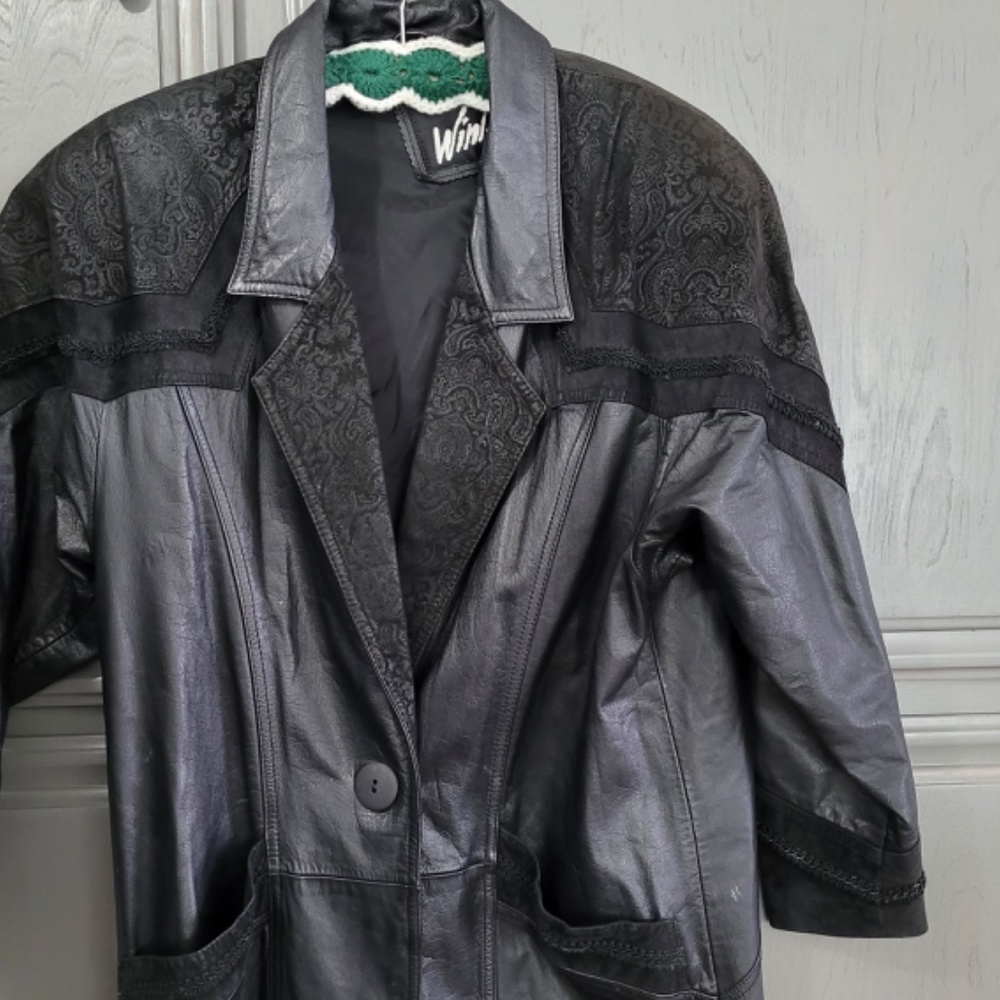 Vintage Black Leather trench coat